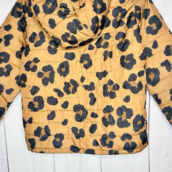 GAP Kids Girls Sz L Puffer Jacket Brown Black Animal Print Hooded Full Zip - Picture 6 of 8